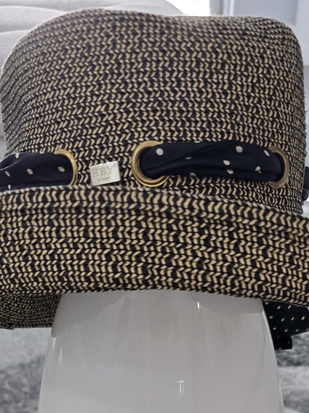 miami Black and Natural Woven Straw Hat with Polka Dot Band